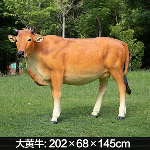 Outdoor Decoration Yellow Cow Statue For Garden Life Size Cattle Sculpture For Garden Decoration