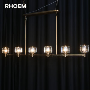 Lampadario Lineare RHOEM RH 72" con Cristalli K9 Artigianali, Struttura in Acciaio, Dimmerabile, Certificato UL, 110V, Altezza Regolabile - Product Image 3