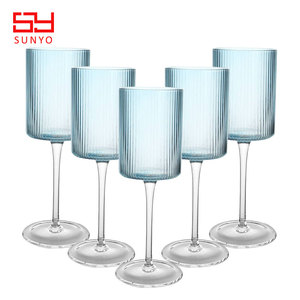 SUNYO Ripple Colored Wine <strong>Glasses</strong> Ribbed Crystal Big Long Vintage Style Drinking Glassware Stemmed <strong>Glasses</strong> - Product Image 6