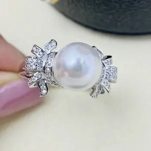 Anillos de perlas impermeables ajustables de joyería fina de plata 925 de lujo personalizados para boda