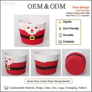 Panier de rangement Père Noël <span class=keywords><strong>en</strong></span> corde de coton rouge écologique pliable pour jouets d'enfants, cadeau de Noël, décoration de fêtes, vente <span class=keywords><strong>en</strong></span> gros - Product Image 2