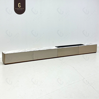 Meuble TV long moderne de luxe pour salon avec comptoir en pierre de marbre naturel, éclairage LED RVB, console TV réglable pour chambre à coucher