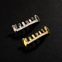 Grillz personnalisés tendance en diamant, plaqué or 18 carats, sertis de zircons, style hip-hop pour les dents