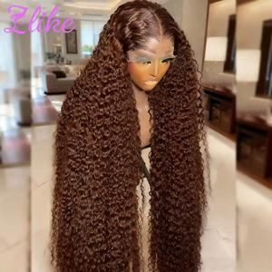 Parrucche Frontali in Pizzo 13x4 <span class=keywords><strong>Marrone</strong></span> <span class=keywords><strong>Cioccolato</strong></span> Brasiliano con Onde Profonde, 100% <span class=keywords><strong>Capelli</strong></span> Umani, Pre-Piumate, Senza Colla, Trasparenti per Donne - Product Image 1