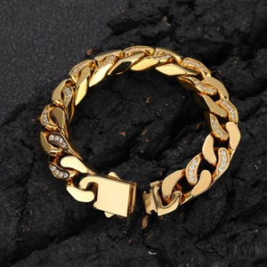 Iced Out Cuban Link Bracelet Stainless Steel Waterproof Custom Hip Hop Jewelry for <b>Men</b> Gold Silver Color Durable Fashion Jewelry - Product Image 1