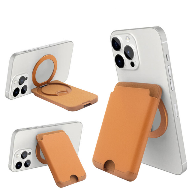 Magnetic Card Holder with Stand - 360° Rotation Shaft, Metal Ring Axis Card Sleeve & Magnet Stand with Wallet