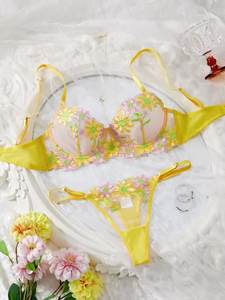 OEM/ODM 2025 otoño flor bordado sujetador fino chica tres puntos sujetador transparente conjunto de reunión Lencería <span class=keywords><strong>sexo</strong></span> - Product Image 1