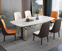 Ensemble Table à Manger Hanyee en Marbre Acier Inoxydable Simple Moderne Meuble Maison Minimaliste Gain de Place Or Métal Acier Stable