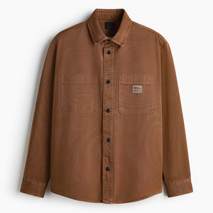 Chemise en toile décontractée pour homme, col rabattu, 100 % coton, coupe oversize, respirante, sergé tricoté, anti-plis - Product Image 1