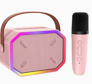 Portable <b>Bluetooth</b> Speaker with <b>Microphone</b> Pink Plastic Cabinet RGB LED Light Wireless Full-Range Audio Karaoke Use - Product Image 1