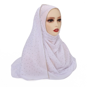 Casual transpirable <span class=keywords><strong>Shayla</strong></span> estilo mujeres oro Rhinestone cadena burbuja gasa musulmán Hijab bufanda brillante Hijab Headwear Wraps - Product Image 4