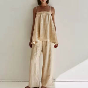 Conjunto <span class=keywords><strong>de</strong></span> Dos Piezas <span class=keywords><strong>de</strong></span> Ropa Femenina, Top sin Mangas y <span class=keywords><strong>Pantalones</strong></span> a la Moda, Estilo Casual, Algodón y <span class=keywords><strong>Lino</strong></span> - Product Image 1