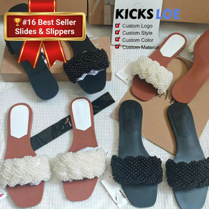 Sandali piatti da donna con cinturino singolo e punta quadrata, nuovi arrivi estivi, con intarsi di perle artificiali, alla moda, per l'ingrosso - Product Image 1