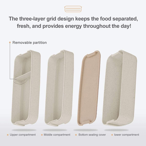 Bento hộp cho người lớn 3-in-1 bữa ăn Prep container 900ml Nhật Bản Hộp Ăn Trưa với ngăn rơm lúa mì chống rò rỉ Muỗng & ngã ba - Product Image 3