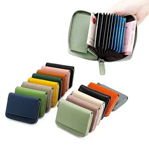 2022 front pocket credit card holder RFID blocking genuine leather small compact women wallet short coin card holder wallet