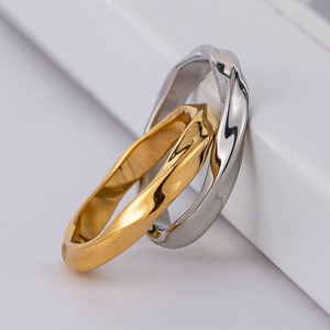 yunnique Simple Stainless Steel Electroplated 18K Geometric Irregular Thin <b>Couple</b> <b>Rings</b> For Wedding Unisex Jewelry - Product Image 3