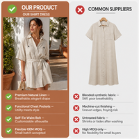 Robe Chemise en Lin pour Femme à Manches Courtes, Col Boutonné, Style Décontracté d'Été, Vente en Gros