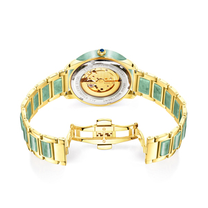 Montre automatique mécanique de luxe en acier inoxydable plaqué avec cadran peinture paysagère chinoise et jade, idéale pour couple, en promotion, pour cadeau - Product Image 6