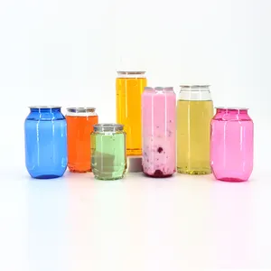Botella de PET de plástico transparente, lata de jugo de fácil apertura, 250ML, 330ML, 500ML, latas de refresco para bebidas PET con tapa de aluminio fácil de abrir