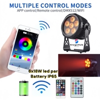 Projecteur LED Wash Uplight 6x18W 6-en-1 RGBWA+UV avec télécommande DMX512, WiFi sans fil, application, extérieur, étanche IP65, alimenté par batterie