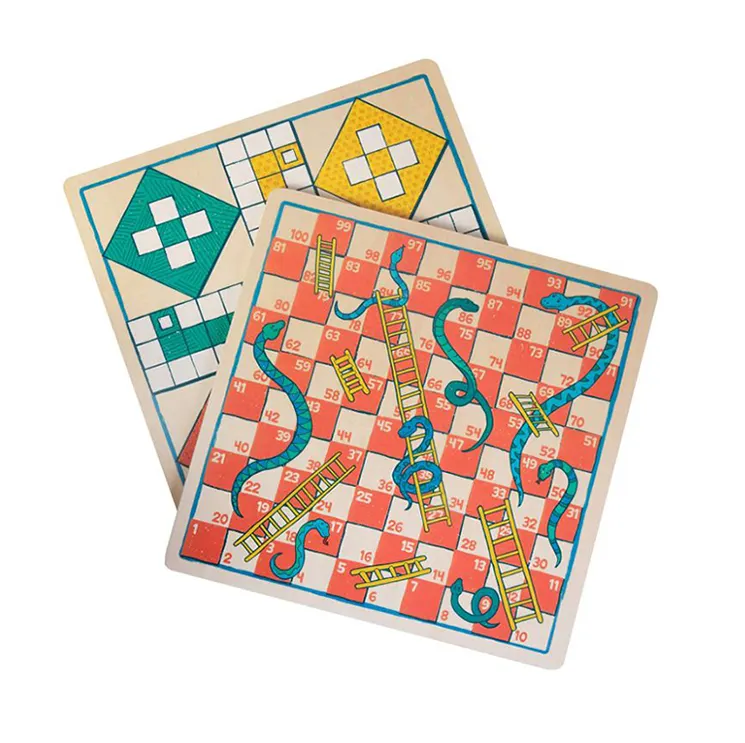 2022 Hot Sale Educational 2 in 1 Wooden Ludo and Snakes and Ladders sets For Gift