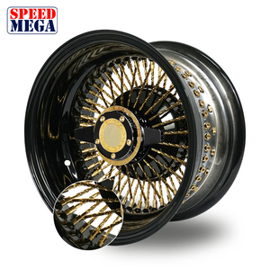 Jantes 13x7 72 rayons Cali Straight Reverse Wire, revêtement poudré noir et or, lot de 4, design breveté - Product Image 1