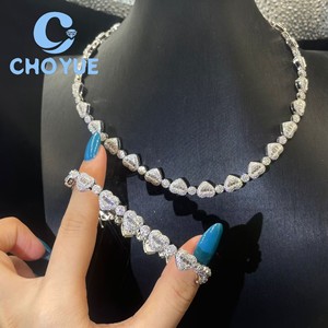 Oferta Especial: Conjunto de Joyería de Lujo para Boda y Fiesta para Mujer, Collar de Cadena de Tenis de Plata 925 con Moissanita de Corte Corazón, con GRA - Product Image 1