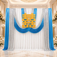 Rideau de fond de scène de mariage bleu roi à sequins argentés, draperie en chiffon blanc pour la décoration de scène de mariage chinois