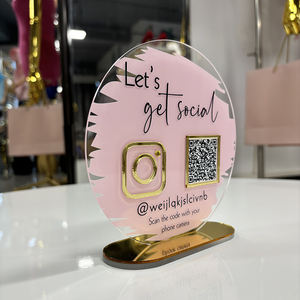 أشكال مخصصة ملونة مرآة على الطاولة أكريليك وسائل التواصل الاجتماعي رموز علامات بار لافتات UV مطبوعة أكريليك حامل رمز الاستجابة السريعة - Product Image 1