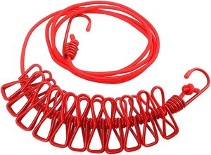 BMJ Corde à linge rétractable portable <span class=keywords><strong>avec</strong></span> 12 pinces à linge pour séchage intérieur et extérieur, <span class=keywords><strong>camping</strong></span> (Rouge) - Product Image 2