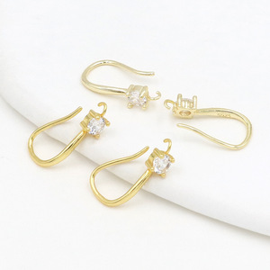 Cast <b>bronze</b> 18K gold plated with micro-set zircon geometric large ear hooks, DIY semi-finished material earring wholesale A02 - Product Image 2