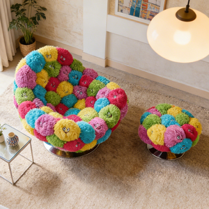 Fauteuil pivotant en forme de baril, multicolore et vibrant, avec revêtement en fourrure, idéal comme accessoire de photographie esthétique, pour l'aménagement de <span class=keywords><strong>boutique</strong></span> ou comme canapé lounge original. - Product Image 5