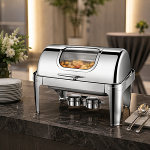 Recipiente para Buffet de Acero Inoxidable de 9L, Calentador de Alimentos Rectangular Hidráulico, Equipo de Catering Comercial con Tapa de Vidrio - Product Image 4
