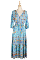 Robes longues pour femmes, style bohème, bouton vintage, manches courtes, imprimé floral, vente en gros 2022, élégantes, décontractées, bohèmes, plage