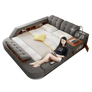 Anpassbares Multifunktion sbett mit Massage musik Leder bett Massivholz rahmen Tatami Schlafzimmer Doppelbett