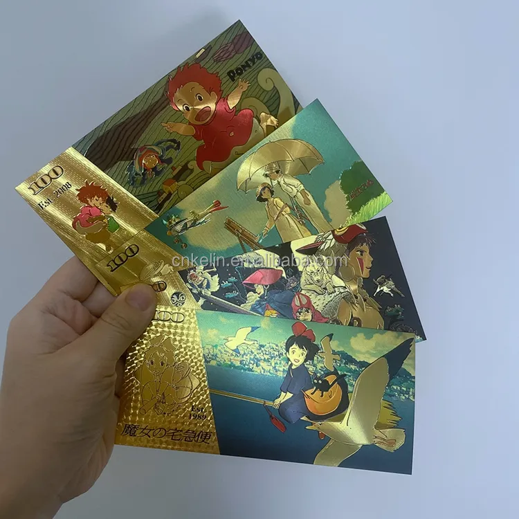 Su geçirmez 4 türleri benzersiz anime karikatür bill 100 plastik kart 24k altın kaplama folyo banknot ile özel tasarım