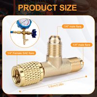 Adaptateur en T à raccord rapide avec noyau de valve en laiton 1/4 pouce SAE, structure robuste pour R22 R12 R134