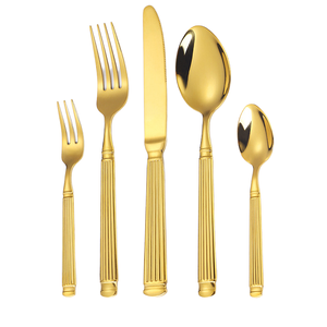 Ensemble de couverts de luxe légers en acier inoxydable pour mariage, design romain moderne, finition miroir dorée, durable, compatible lave-vaisselle, fourchette et couteau - Product Image 1