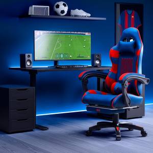 Chaise de bureau Anji avec repose-pieds rétractable, en tissu bleu, pour jeunes, chaise de gaming officielle, chaise de gaming massante pour maître de jeu - Product Image 6