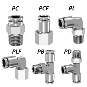 金属製空気圧クイックコネクタPC/PCF/PL/PLF/SL/PB/PX/PH/PD 4mm 6mm 8mmネジ1/8 1/4 3/8ホース継手