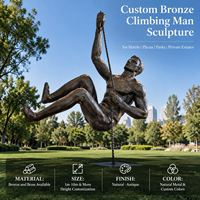 Sculpture de grimpeur en bronze, statue en laiton sur mesure grandeur nature, finition antique artisanale, décoration extérieure durable pour parcs, hôtels et places publiques