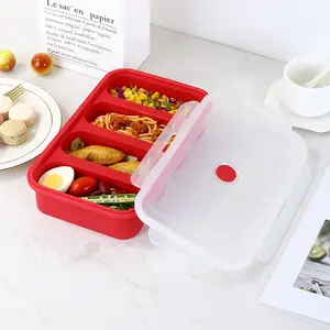 Food Grade Magnetron Gebruik Maaltijd Prep Container Baby Food Box Met 4 Verdelers Voedsel Opslag Siliconen Bento Box Met Luchtdicht Deksel