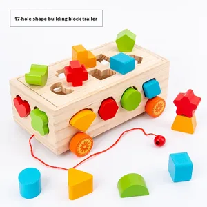 Montessori Wooden Children's Fruit Percussion Piano Set Column Pulling Building Blocks Small Car Geometric Shapes Cognitive 0-3 - Product Image 4