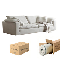 Canapé trois places en tissu lin, inclinable, compression sous vide, éponge polymère sans os, design moderne et simple