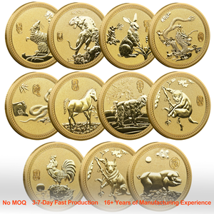 Monete d'Oro Premium di Alta Qualità da 200mg con i Dodici Segni Zodiacali Cinesi Incisi, Moneta in Metallo Dorato Personalizzata per Souvenir e Decorazione - Product Image 1