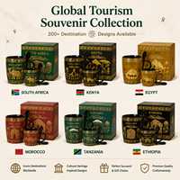 Ensemble de tasses en céramique souvenirs d'Afrique du Sud, motif mosaïque de fleurs Protea, pour tasse à café avec cuillère et boîte, personnalisation OEM ODM, vente en gros