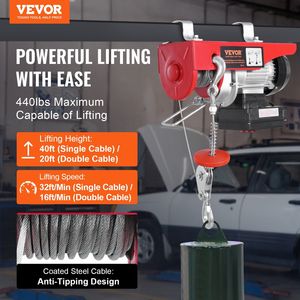 Palans électriques à chaîne Vevor 440 lb 328 pieds avec télécommande sans fil, treuil de levage à câble en acier avec crochet - Product Image 3