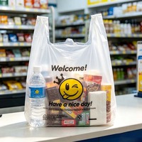 Op maat gemaakte logo-gravure bedrukte PE transparante plastic boodschappentassen met vesthandvat voor supermarkt T-shirt tas