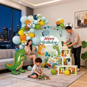 1 Niedliches Dinosaurier-Themen Aluminiumballon-Set mit Hintergrundtuch und Poster-Dekorationen für Kinderpartys Happy <span class=keywords><strong>Birthday</strong></span> Ballons - Product Image 2