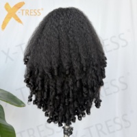 Perruque synthétique longue sans colle, noire naturelle, bouclée afro avec pointes frisées, style bandeau, pour femmes
